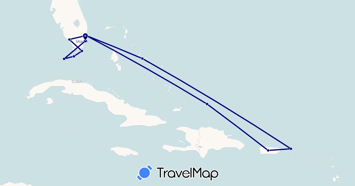 TravelMap itinerary: driving in Bahamas, Puerto Rico, Turks and Caicos Islands, United States, U.S. Virgin Islands (North America)